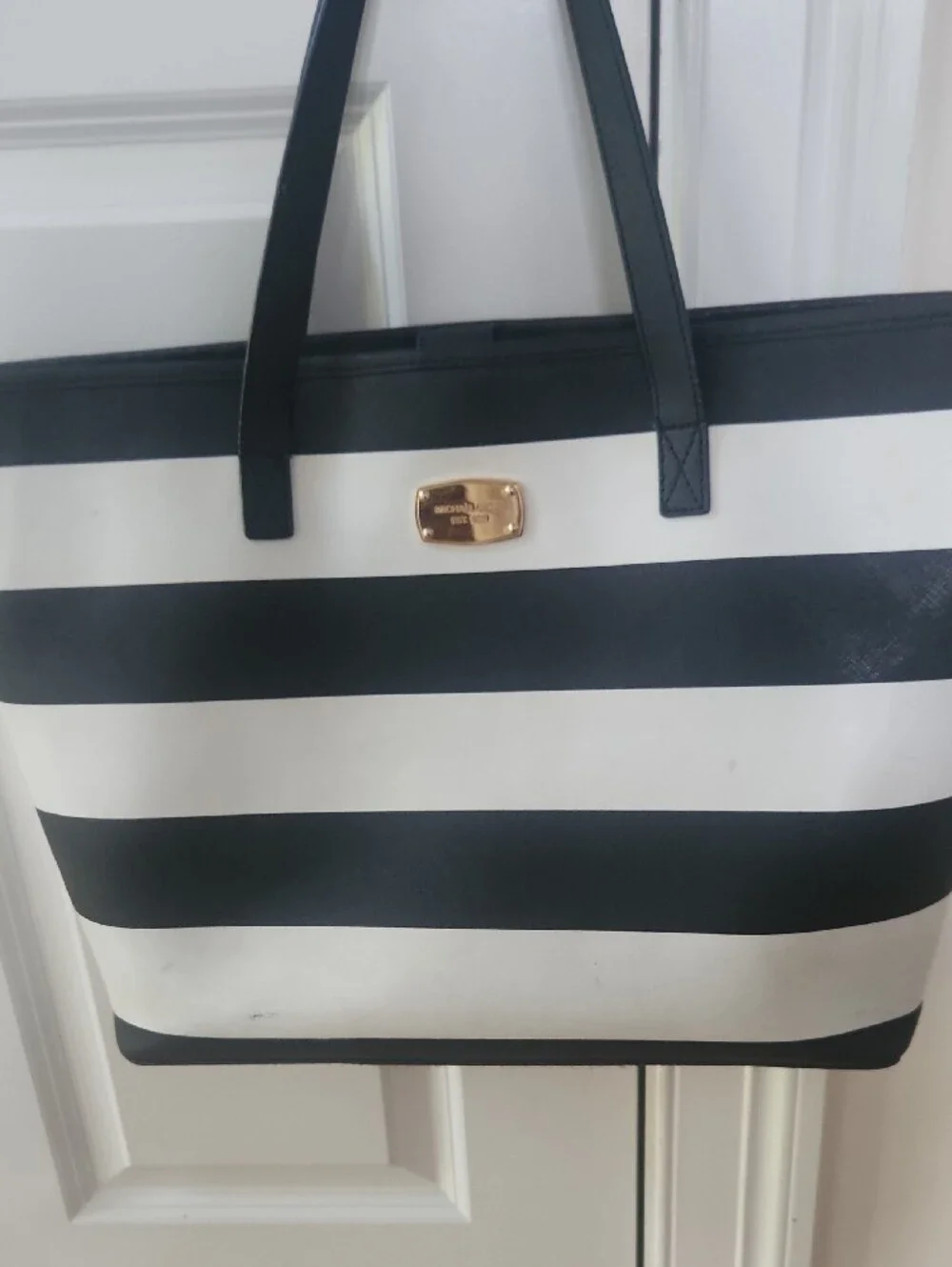 Michael Kors Black and White Striped Saffiano Tote